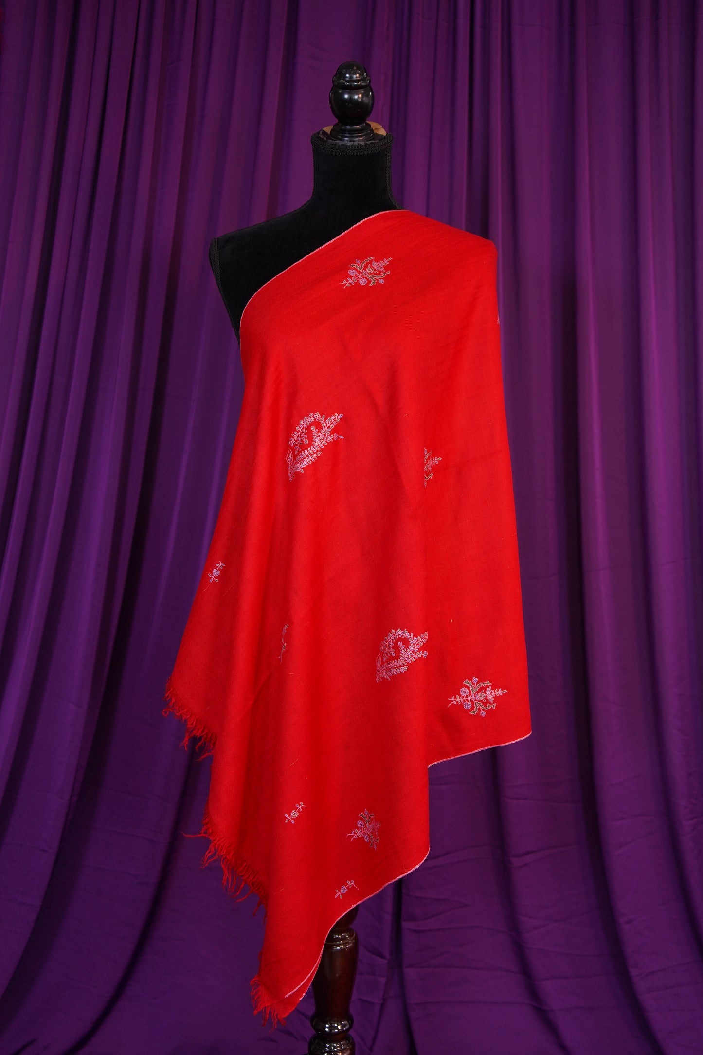red GI embroidery pashmina stole 9814