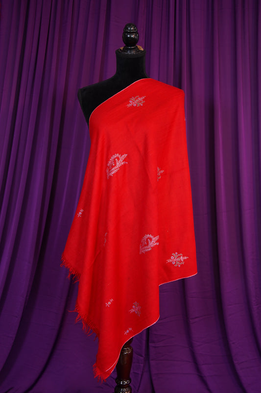 red GI embroidery pashmina stole 9814