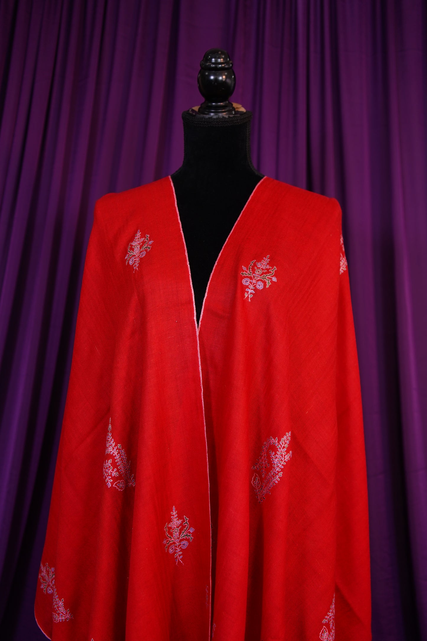 red GI embroidery pashmina stole 9814