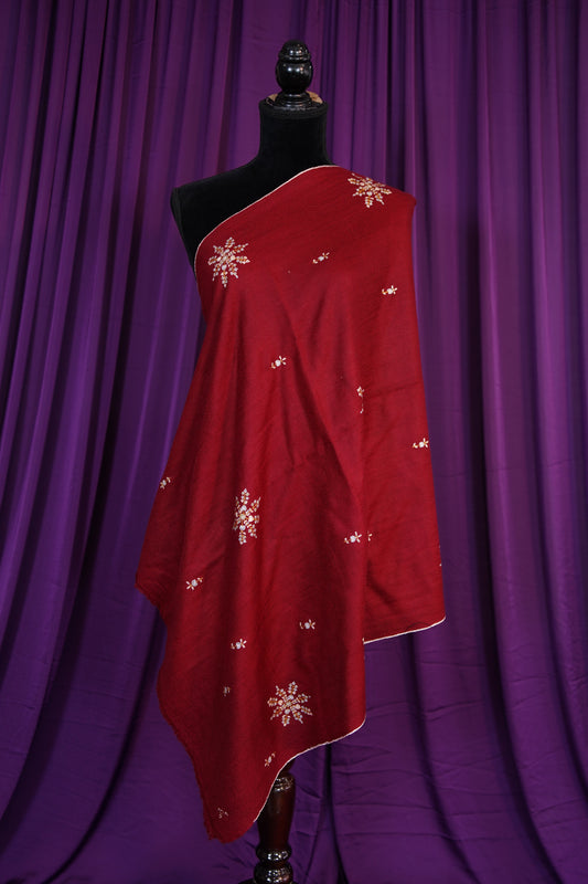 dark brick red GI embroidery pashmina stole 9815