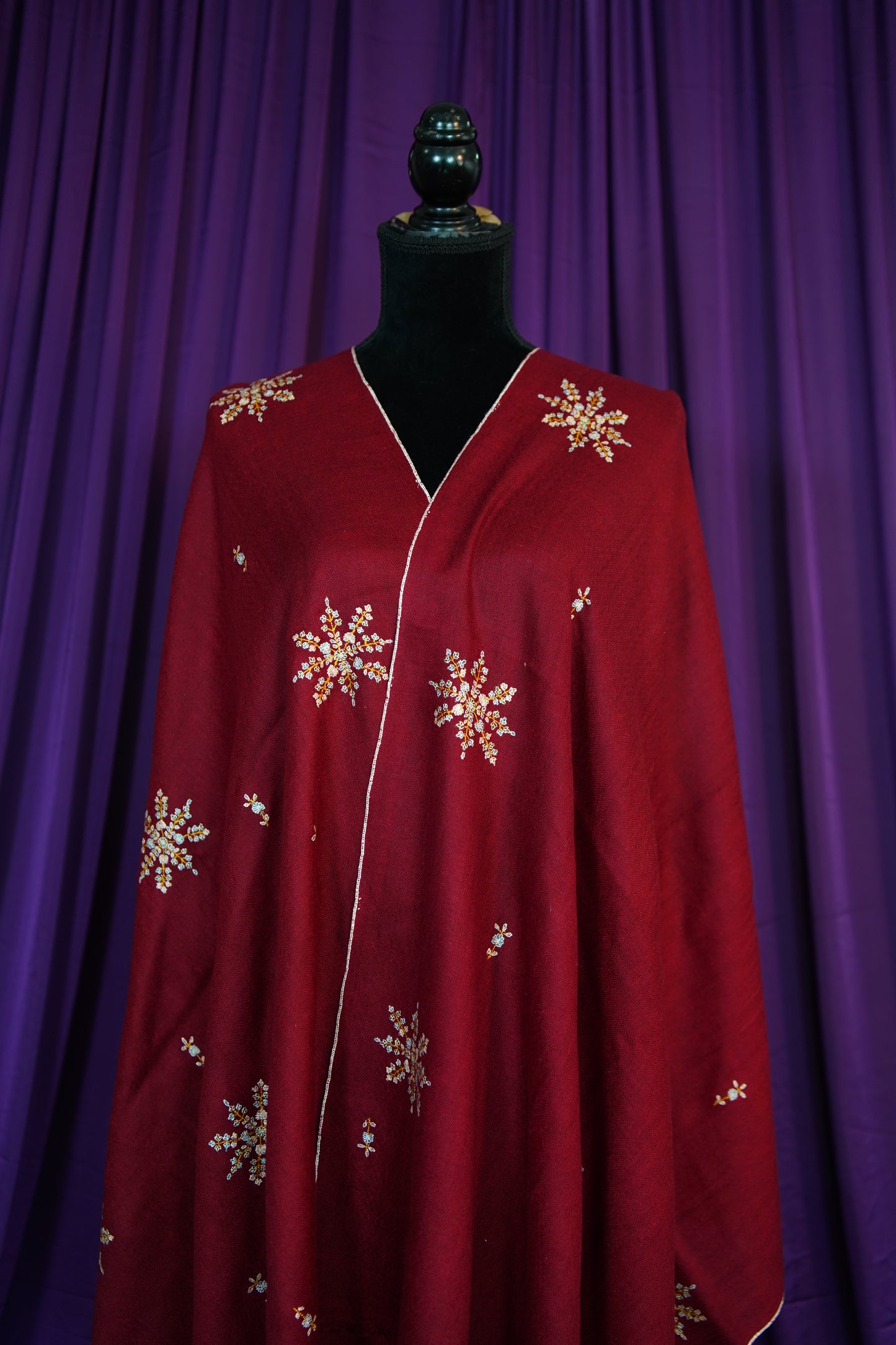 dark brick red GI embroidery pashmina stole 9815