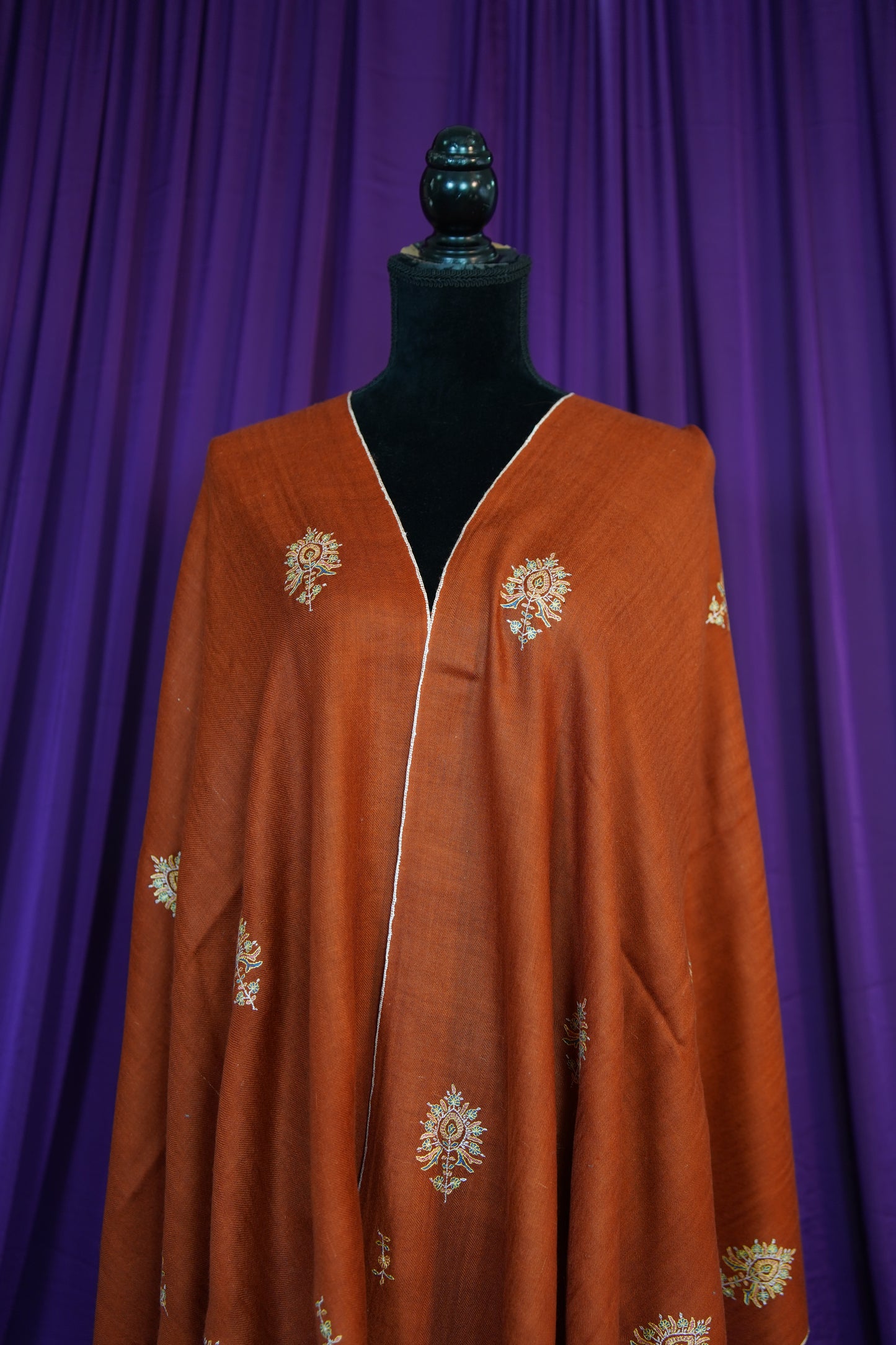 rich russet GI embroidery pashmina stole 9816