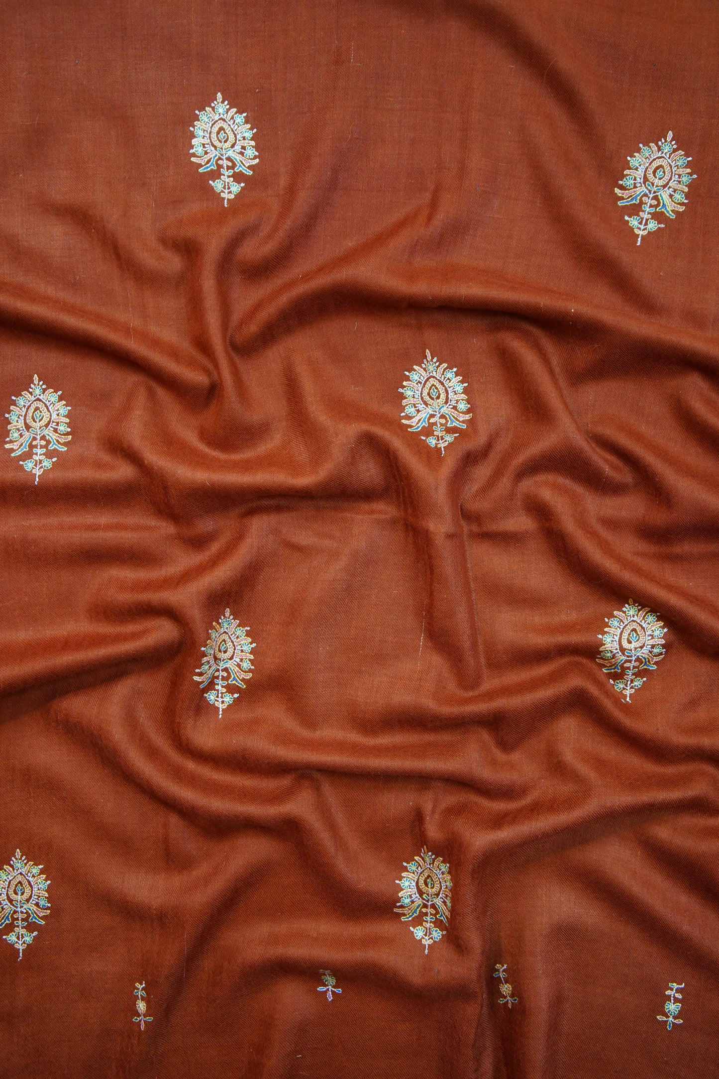 rich russet GI embroidery pashmina stole 9816