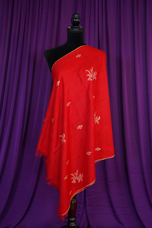 red GI butis embroidery pashmina stole 9818