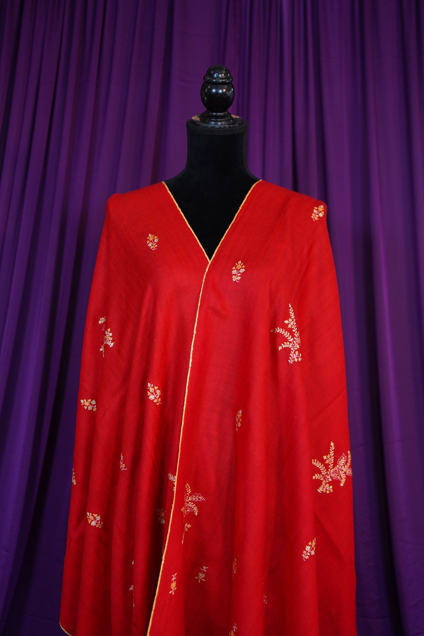 red GI butis embroidery pashmina stole 9818