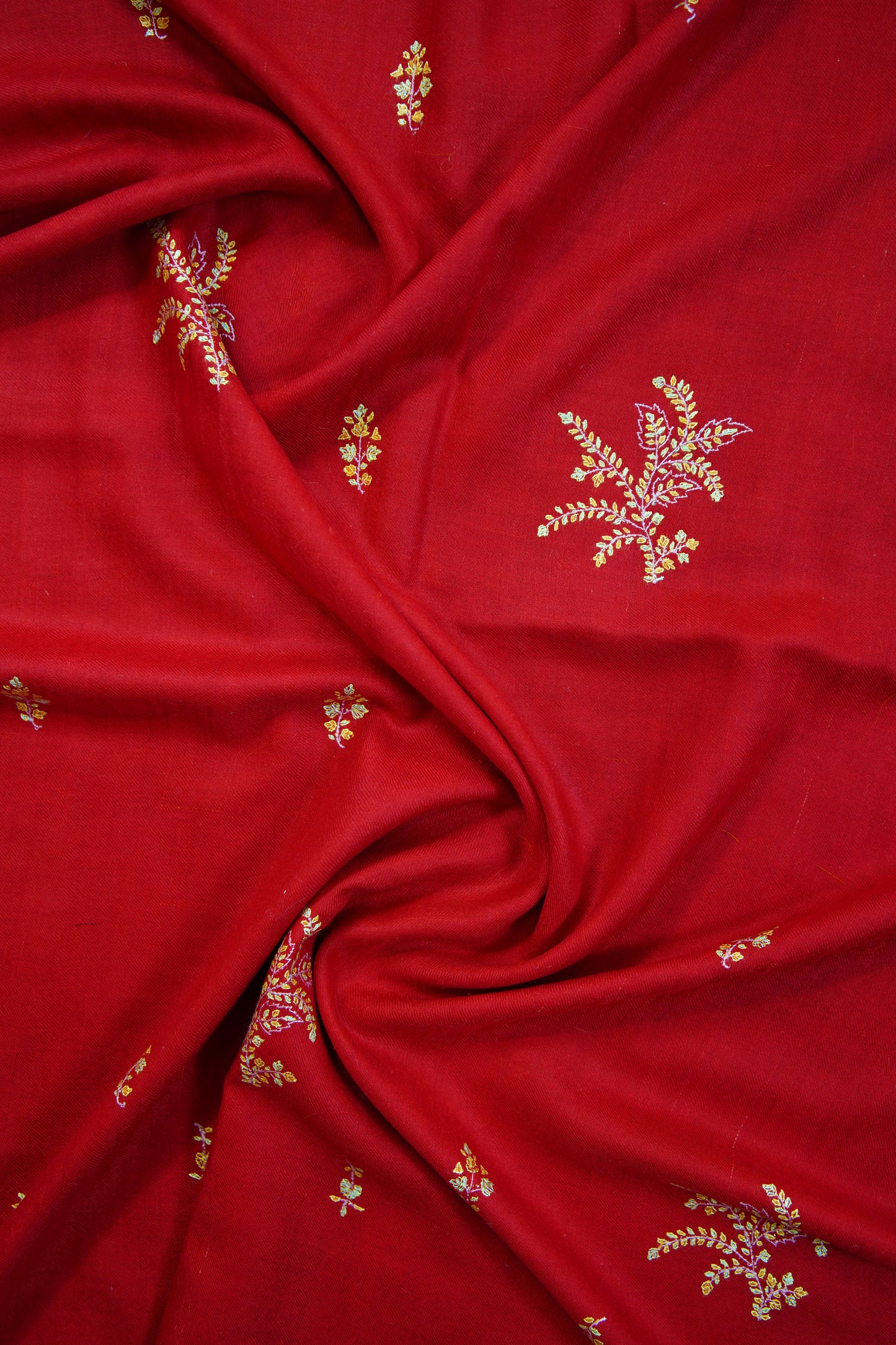 red GI butis embroidery pashmina stole 9818