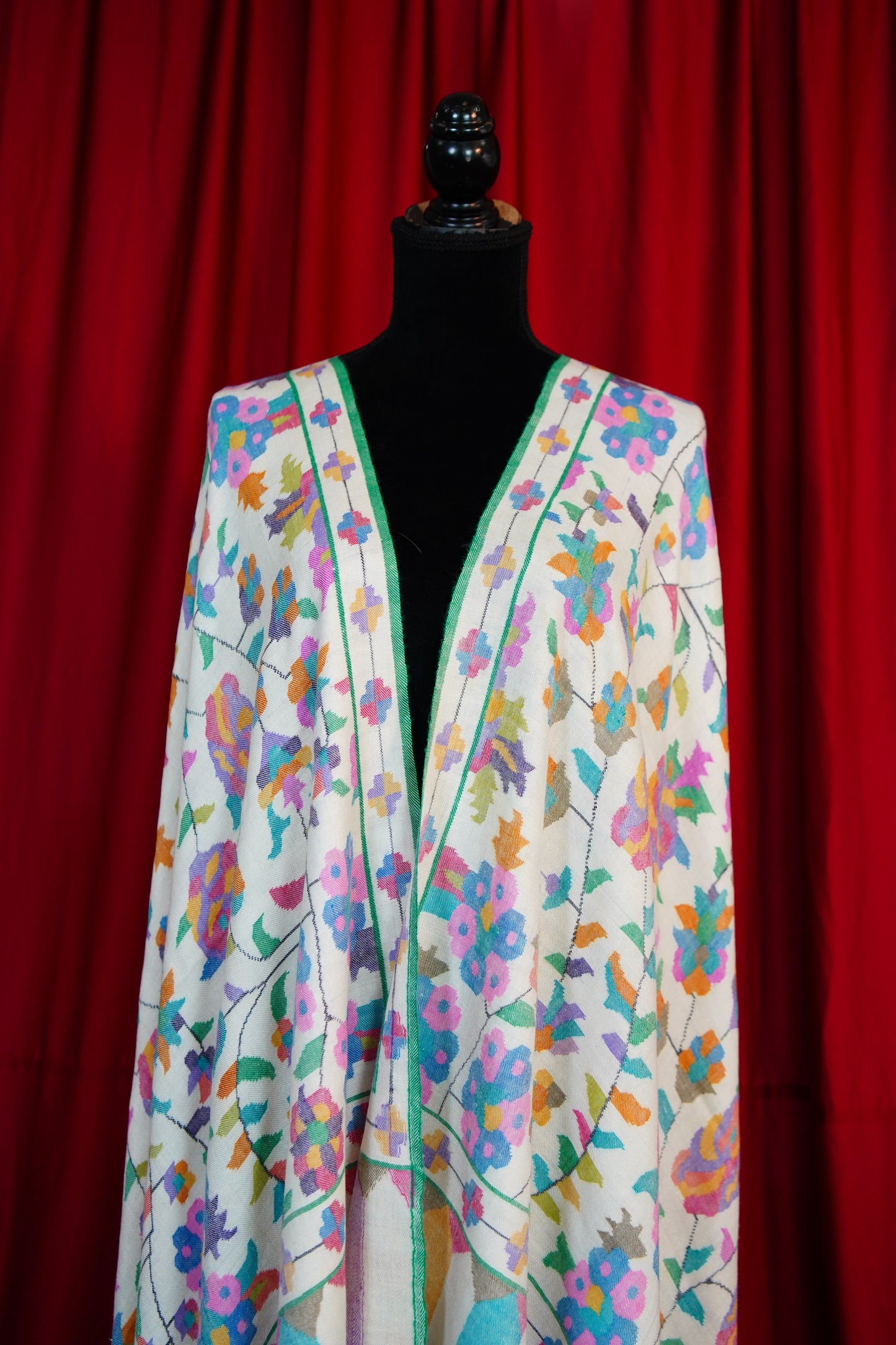 white base multicoloured GI kanni jamma pashmina shawl 9819