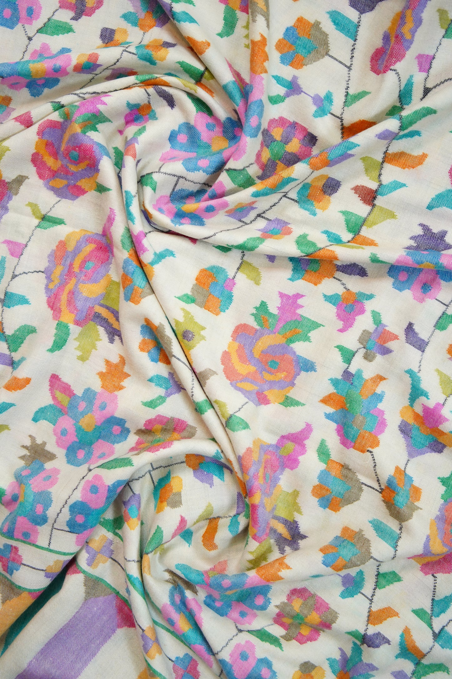 white base multicoloured GI kanni jamma pashmina shawl 9819
