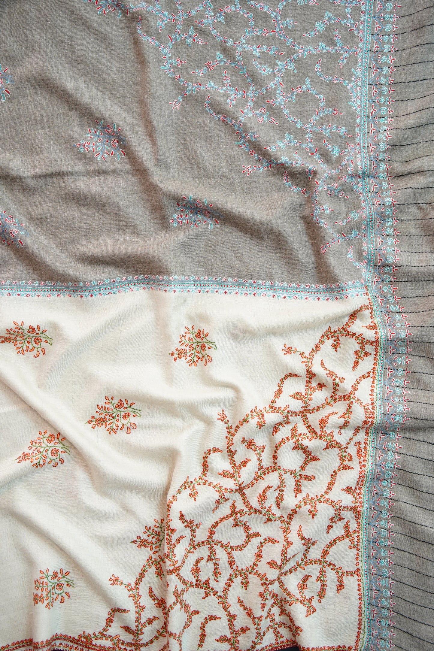 natural and white GI embroidery pashmina shawl 9820