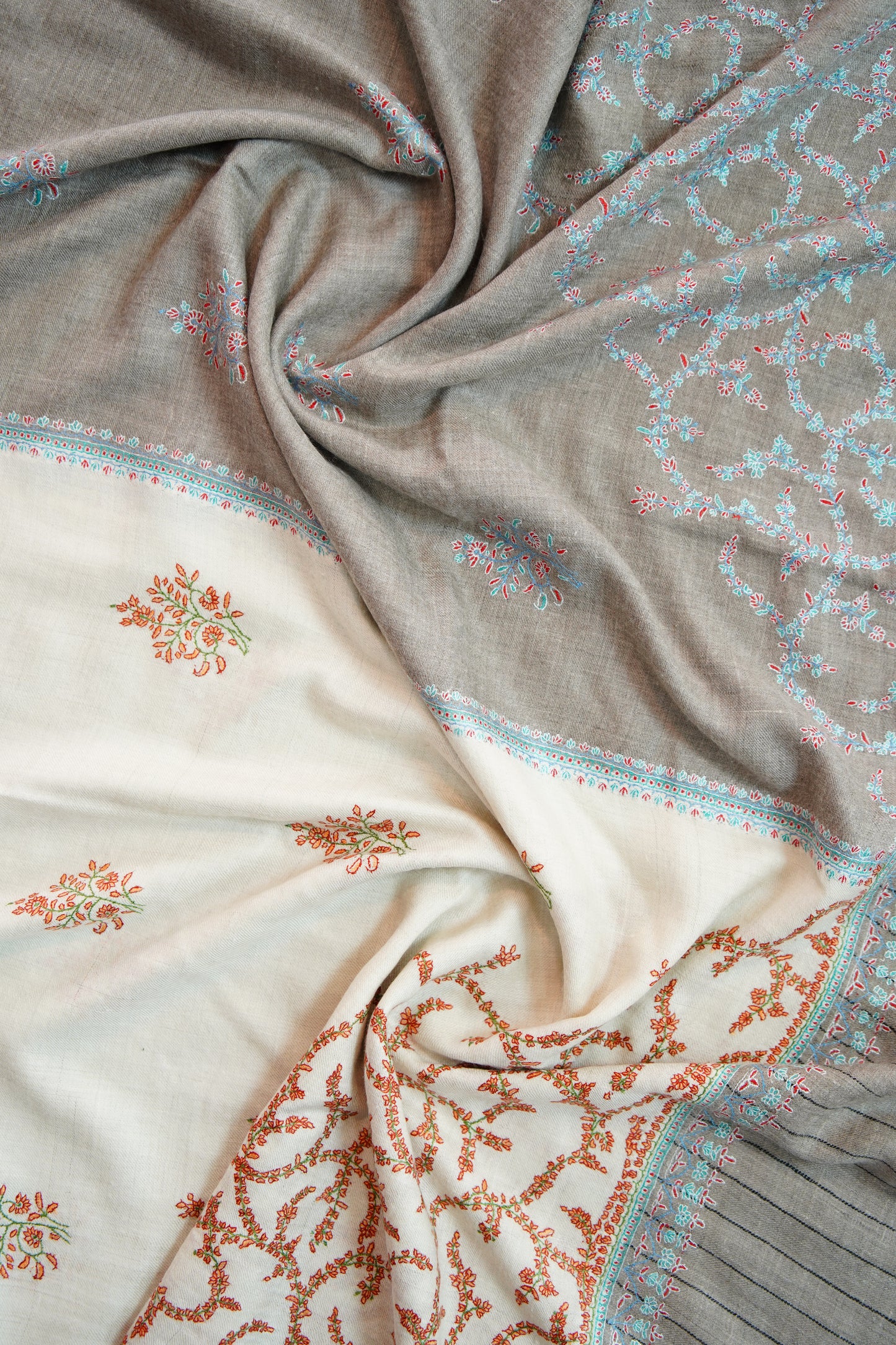 natural and white GI embroidery pashmina shawl 9820