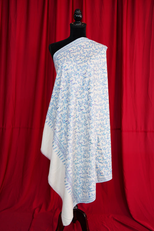 pure white GI jaali embroidery pashmina shawl 9821