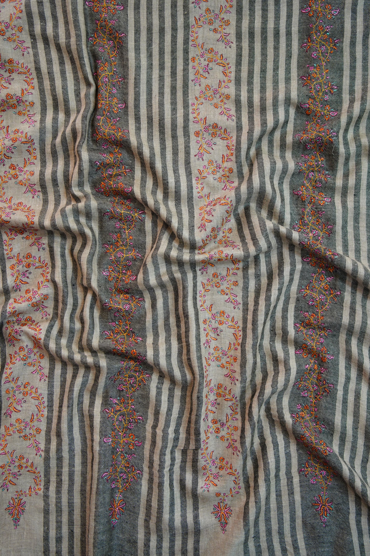 natural and black striped GI embroidery pashmina shawl 9822