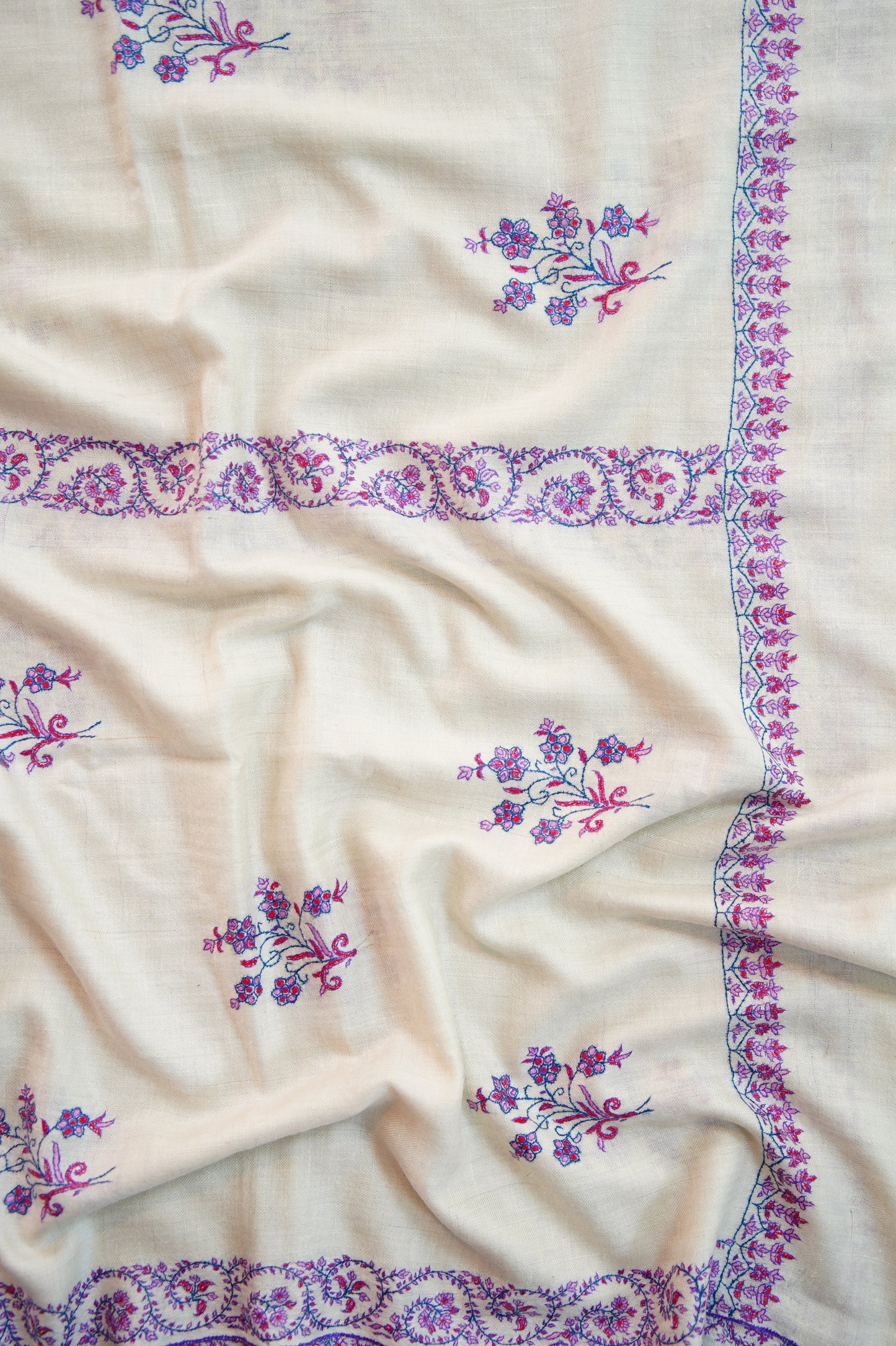 white butis GI embroidery pashmina shawl 9823