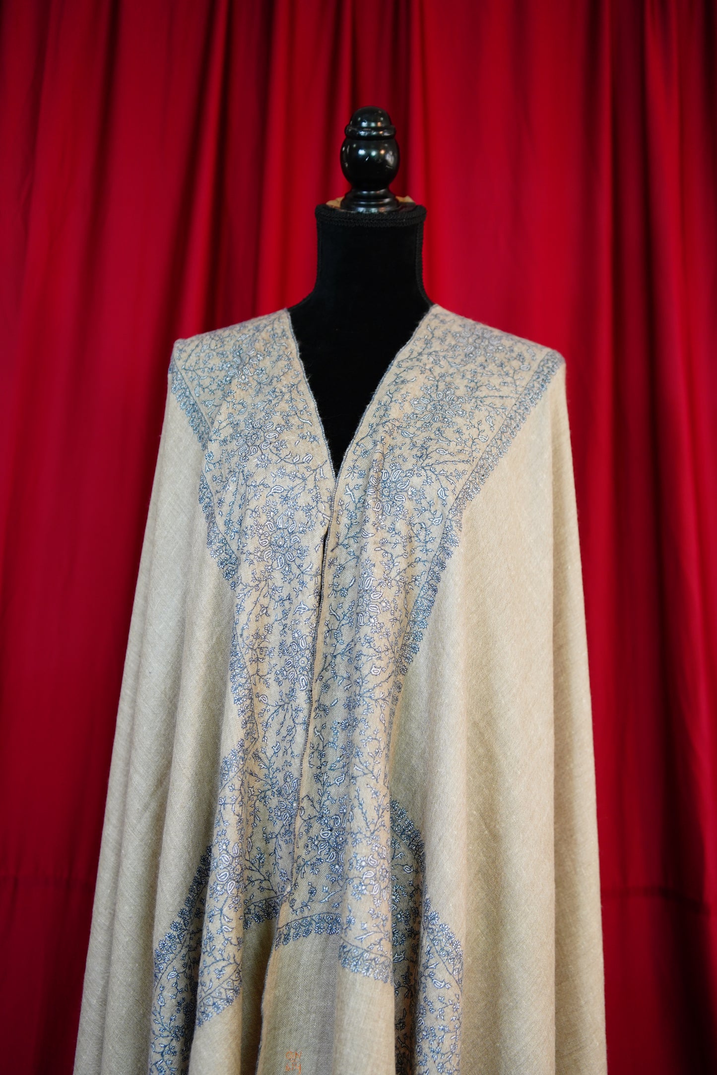 light natural GI embroidery pashmina shawl 9825