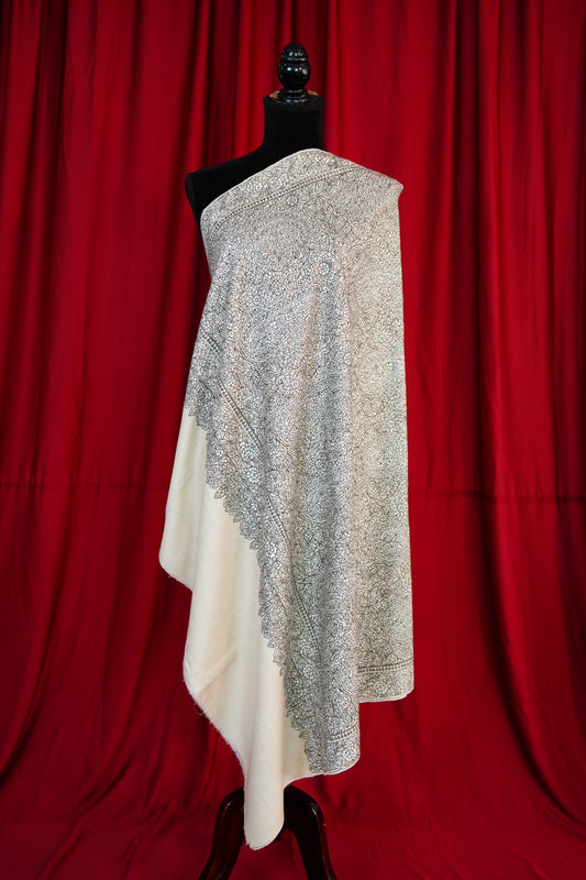 creamy white jamma embroidery pashmina shawl 9826