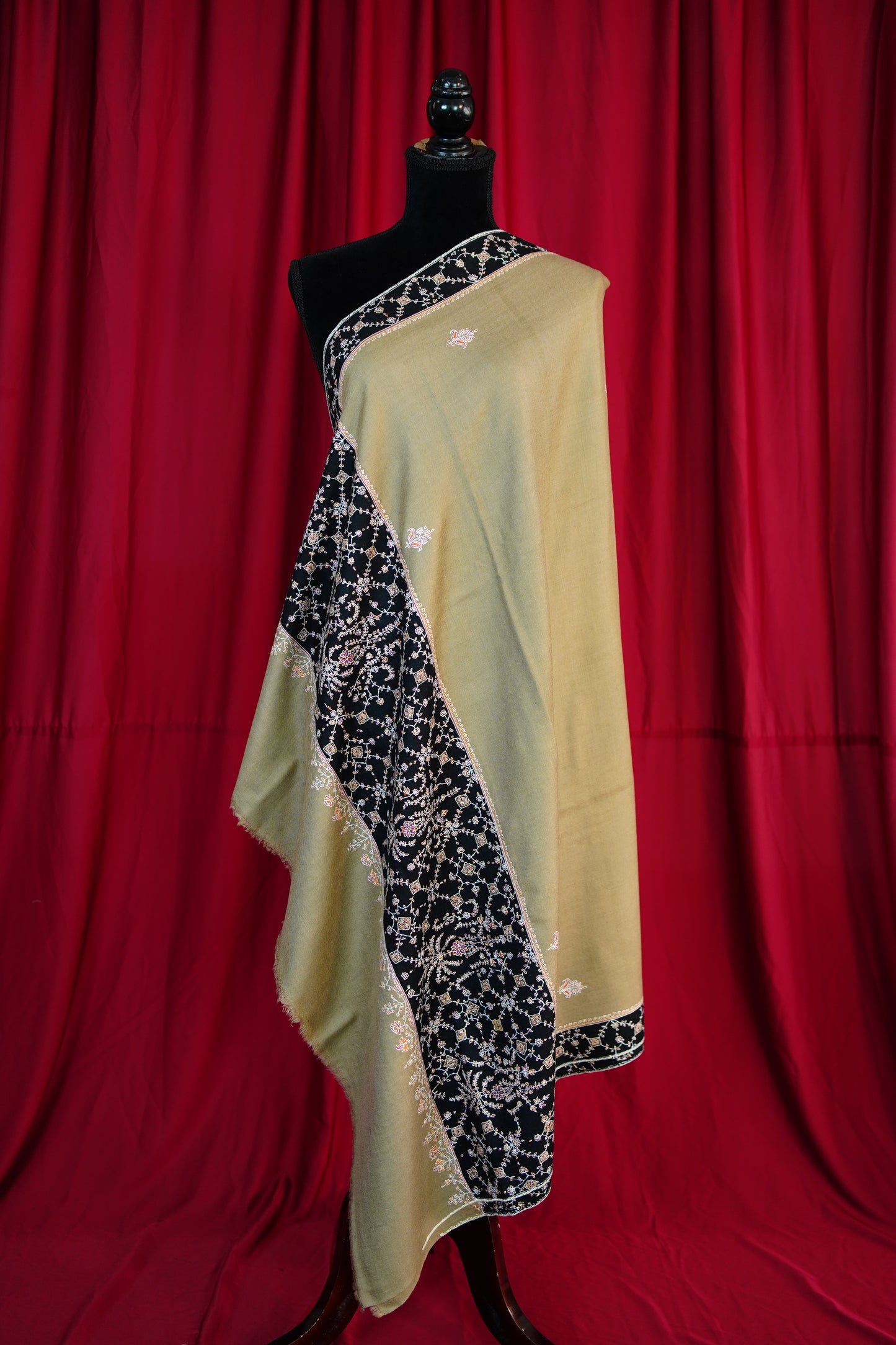 golden biscuit and black embroidery shawl 9827