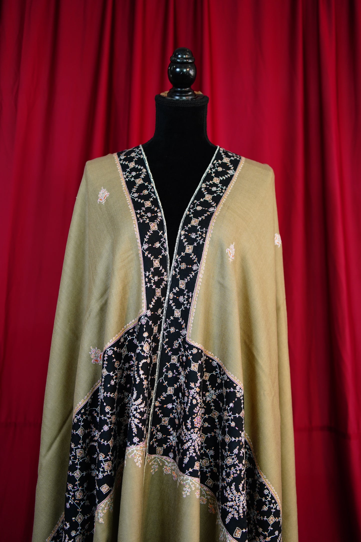 golden biscuit and black embroidery shawl 9827
