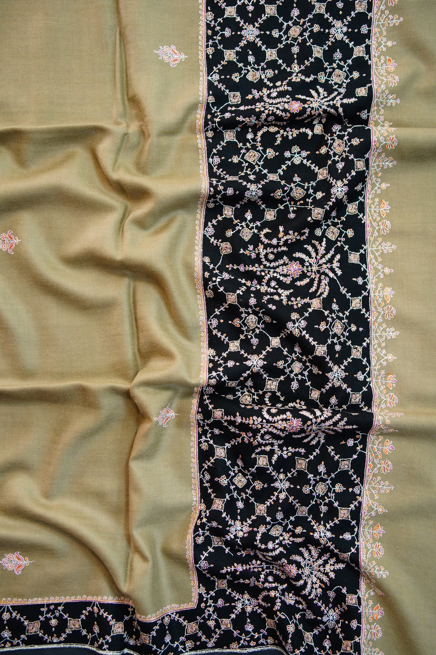 golden biscuit and black embroidery shawl 9827