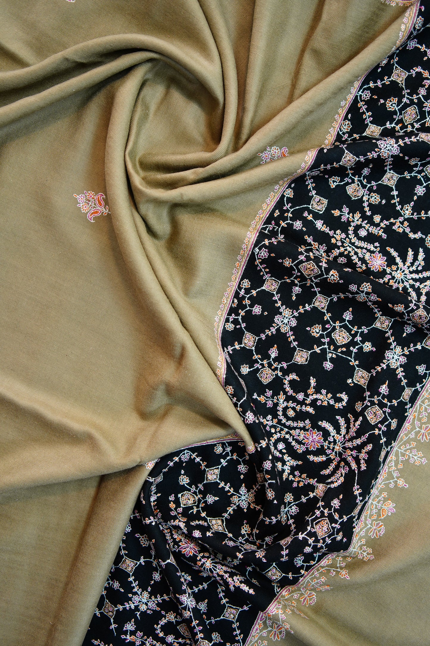 golden biscuit and black embroidery shawl 9827