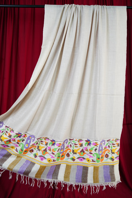 clear day white XL kani paldaar shawl 9829