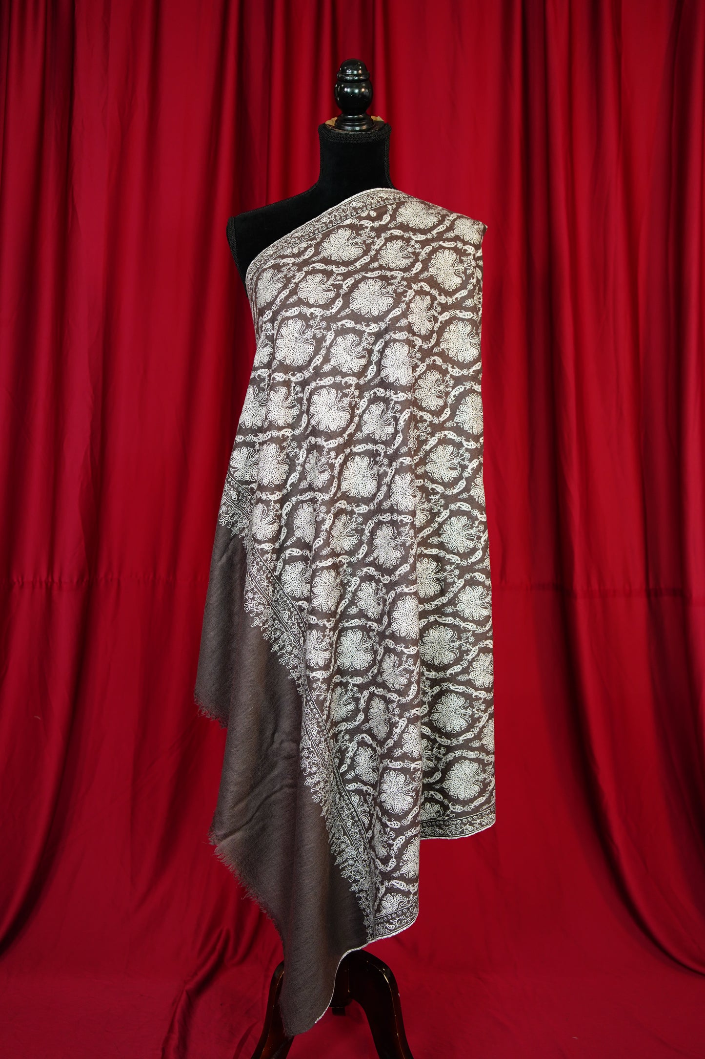 espresso handspun GI embroidery pashmina shawl 9831