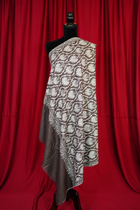 espresso handspun GI embroidery pashmina shawl 9831