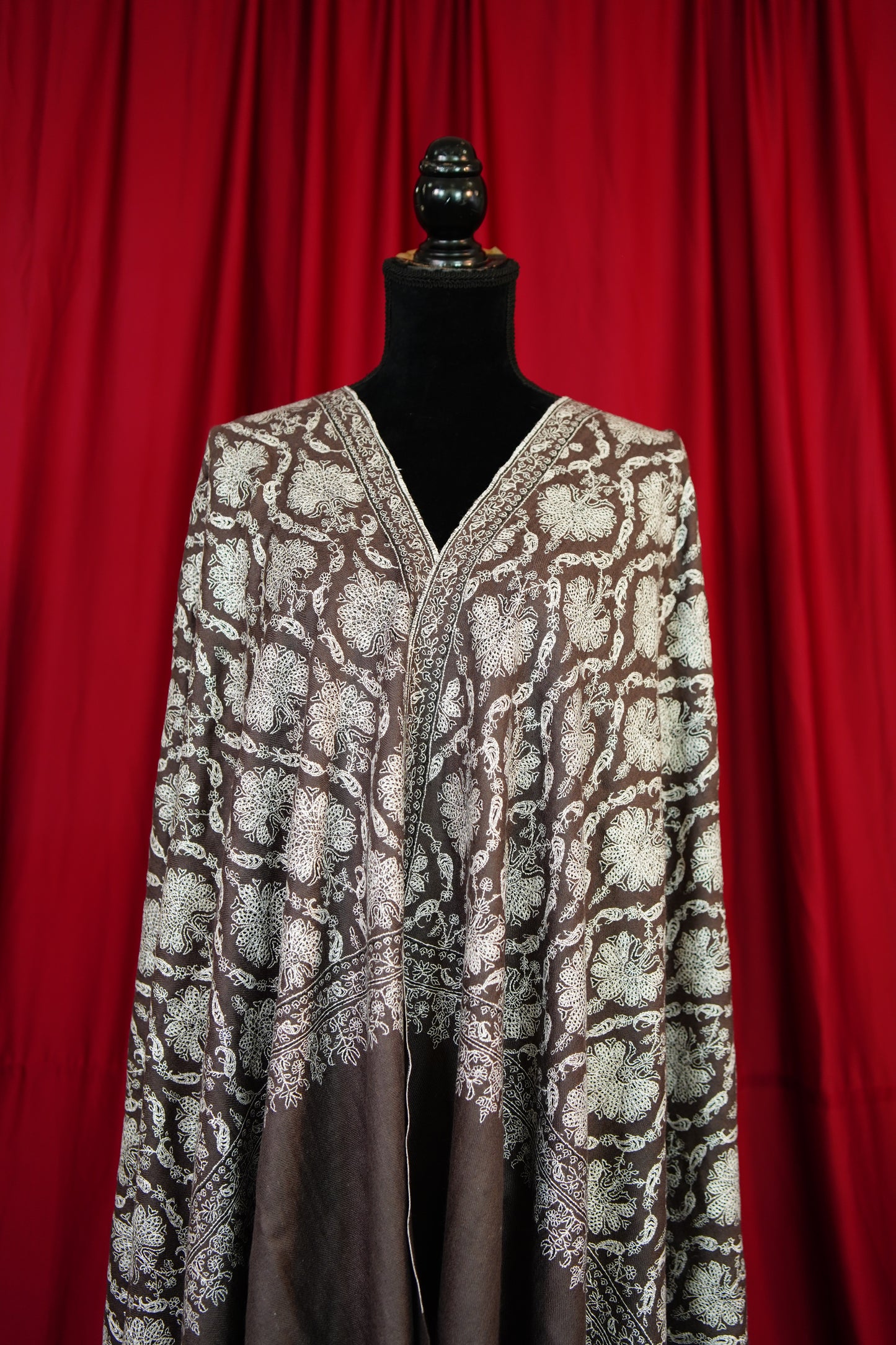 espresso handspun GI embroidery pashmina shawl 9831