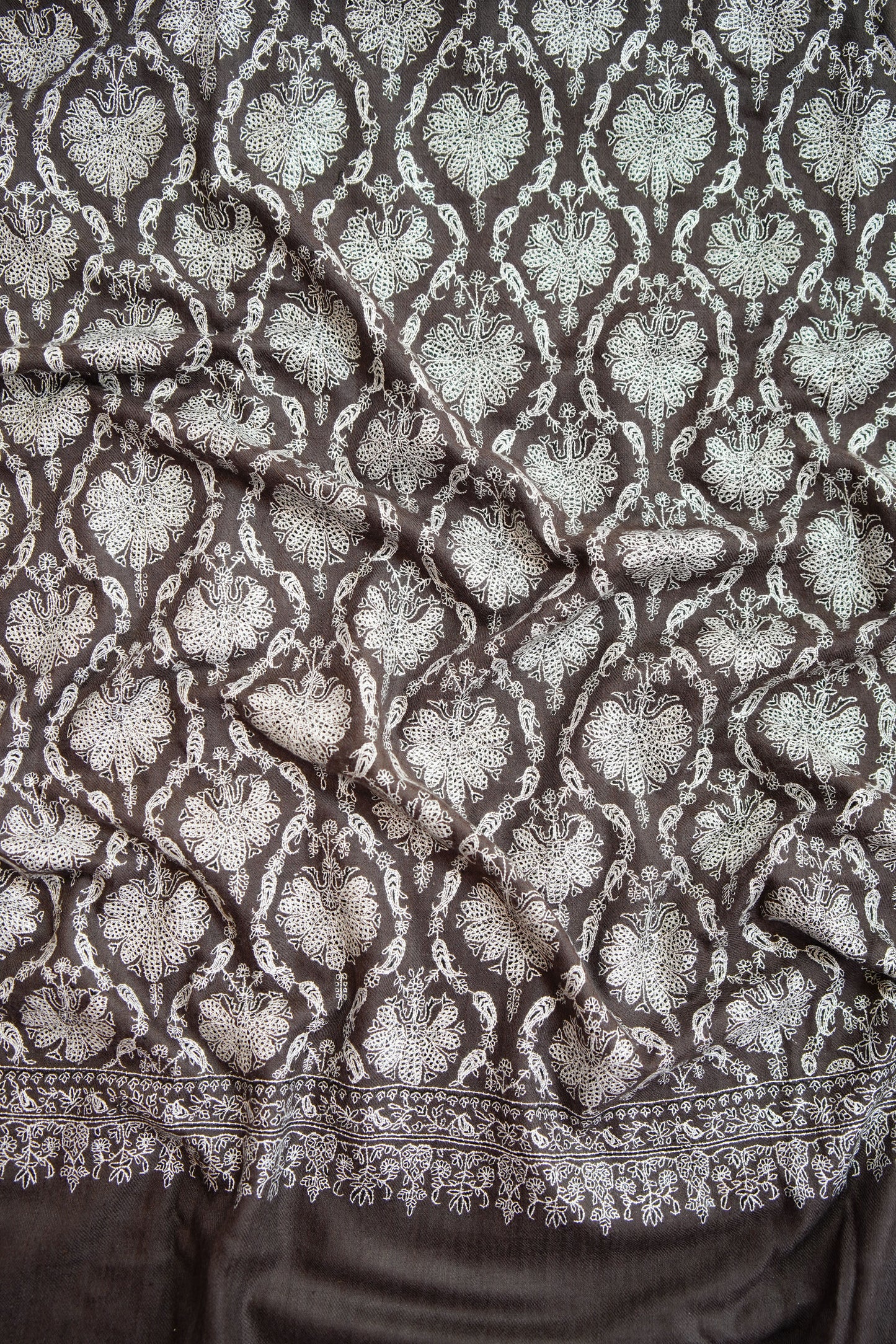 espresso handspun GI embroidery pashmina shawl 9831