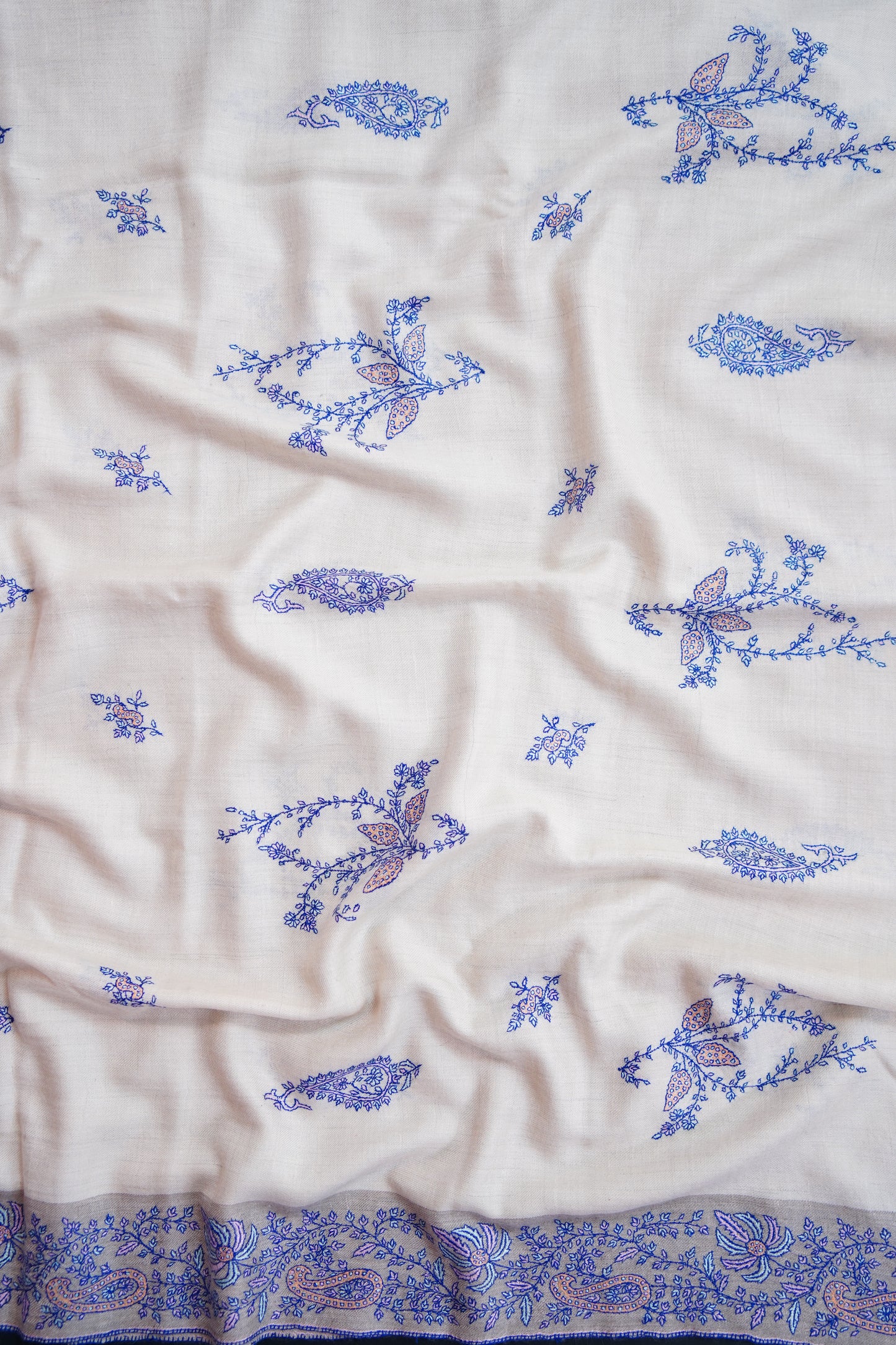 white GI butis embroidery pashmina shawl 9833