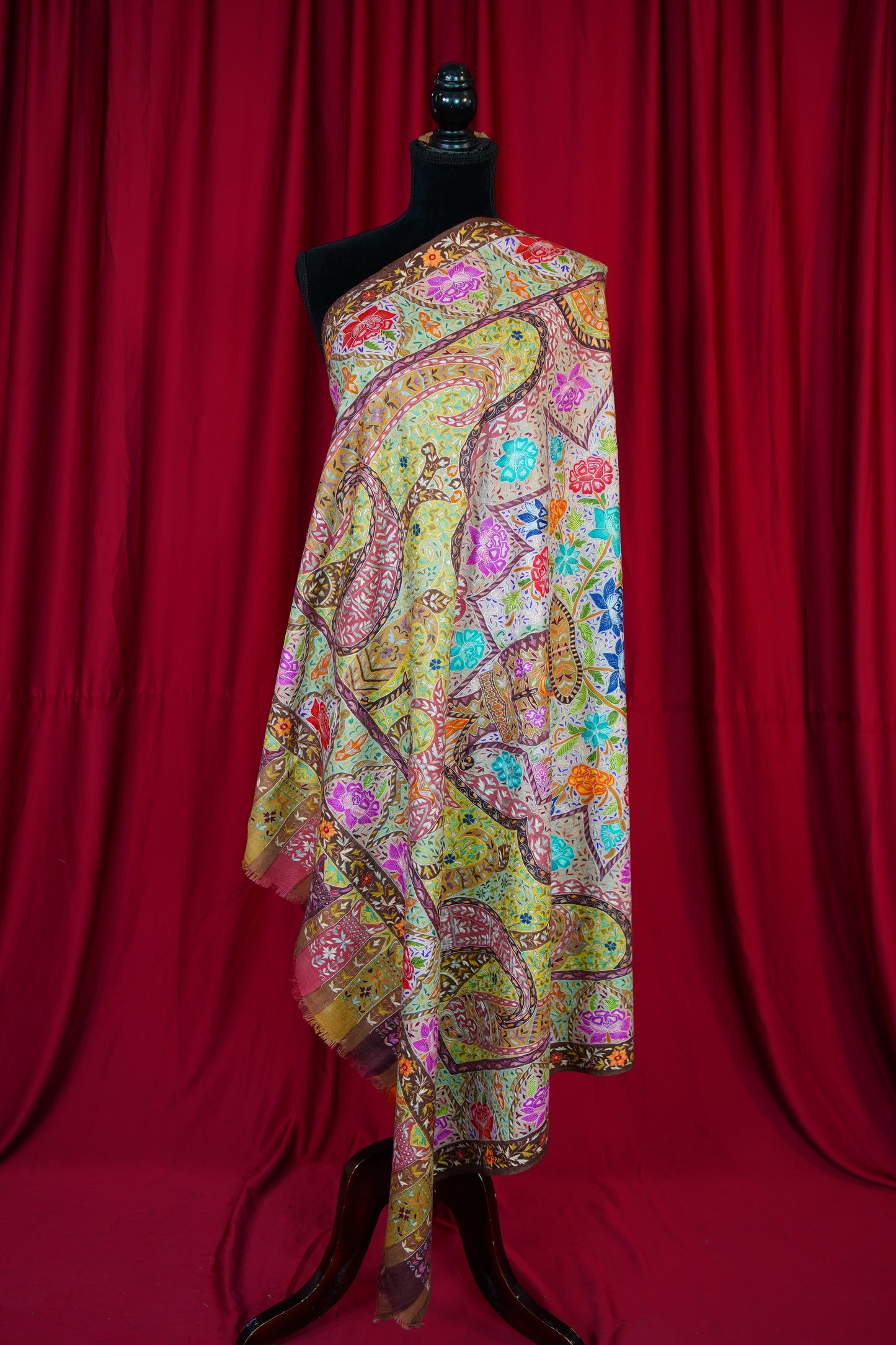 multicoloured embroidery pashmina shawl 9834