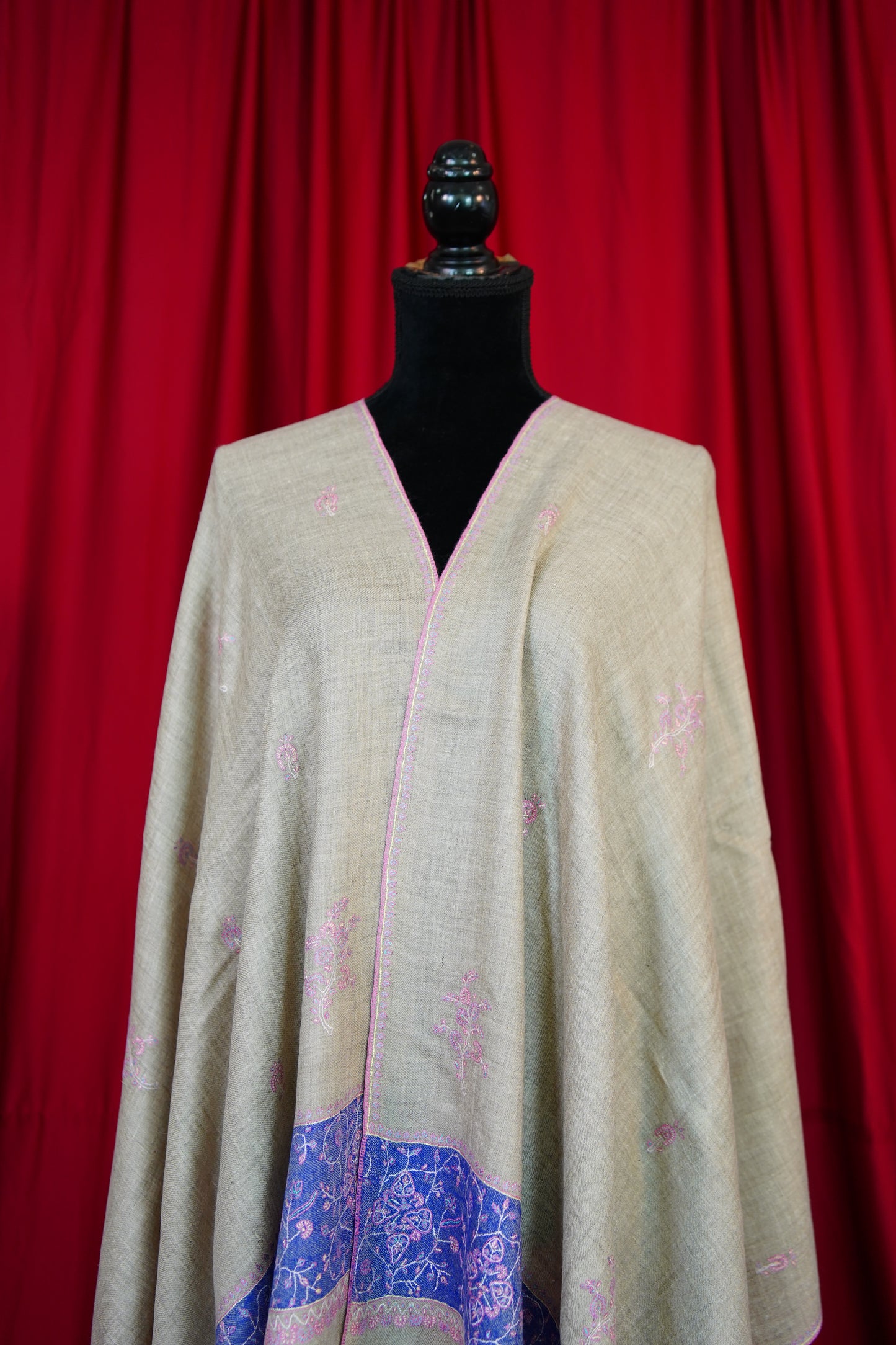 light natural GI embroidery pashmina stole 9836