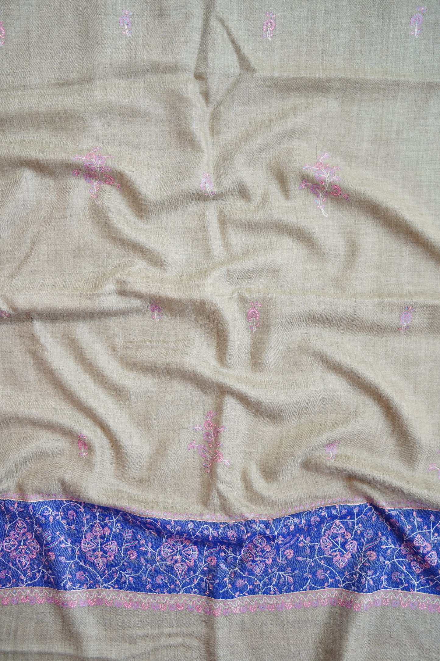 light natural GI embroidery pashmina stole 9836