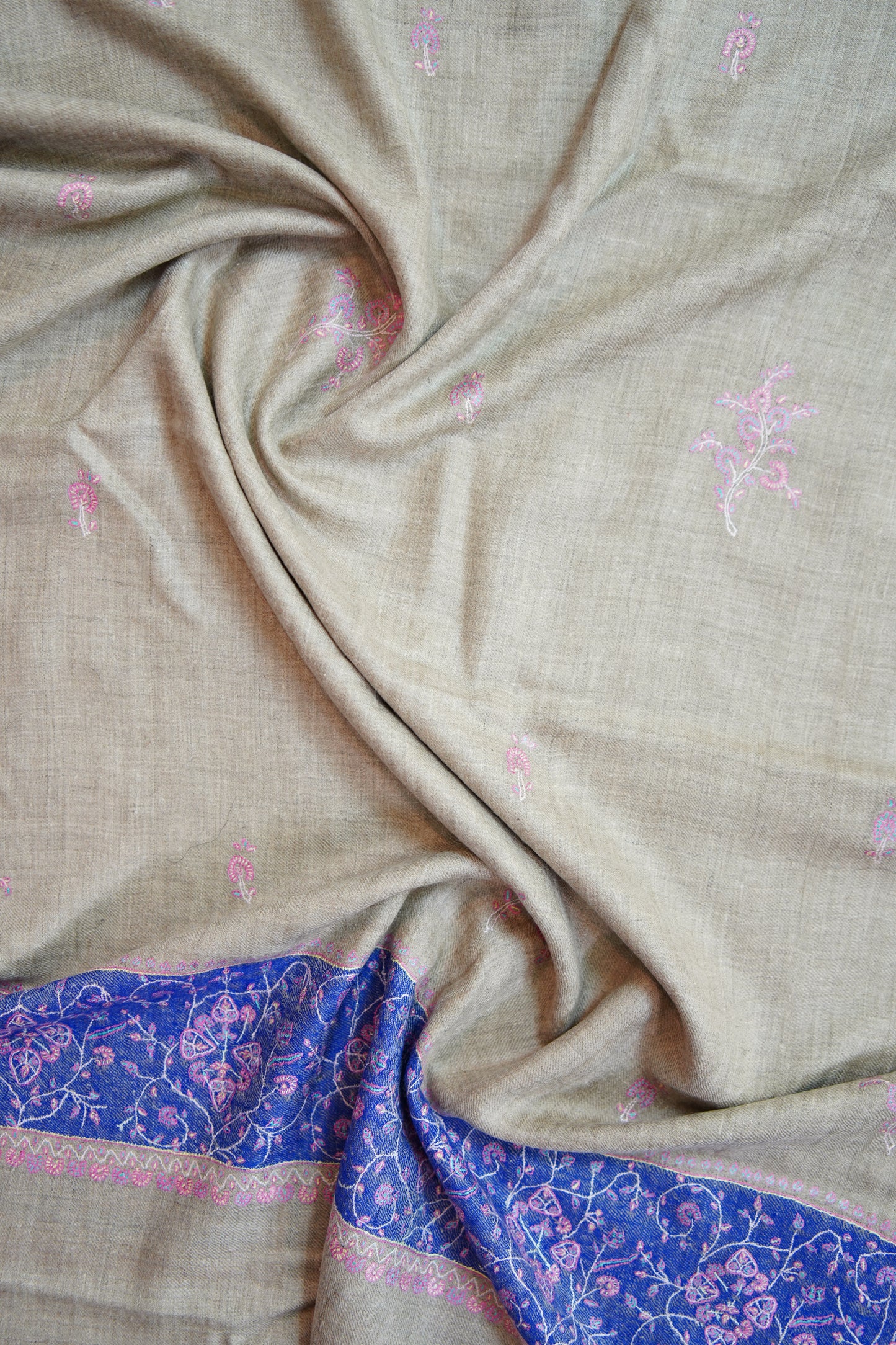 light natural GI embroidery pashmina stole 9836