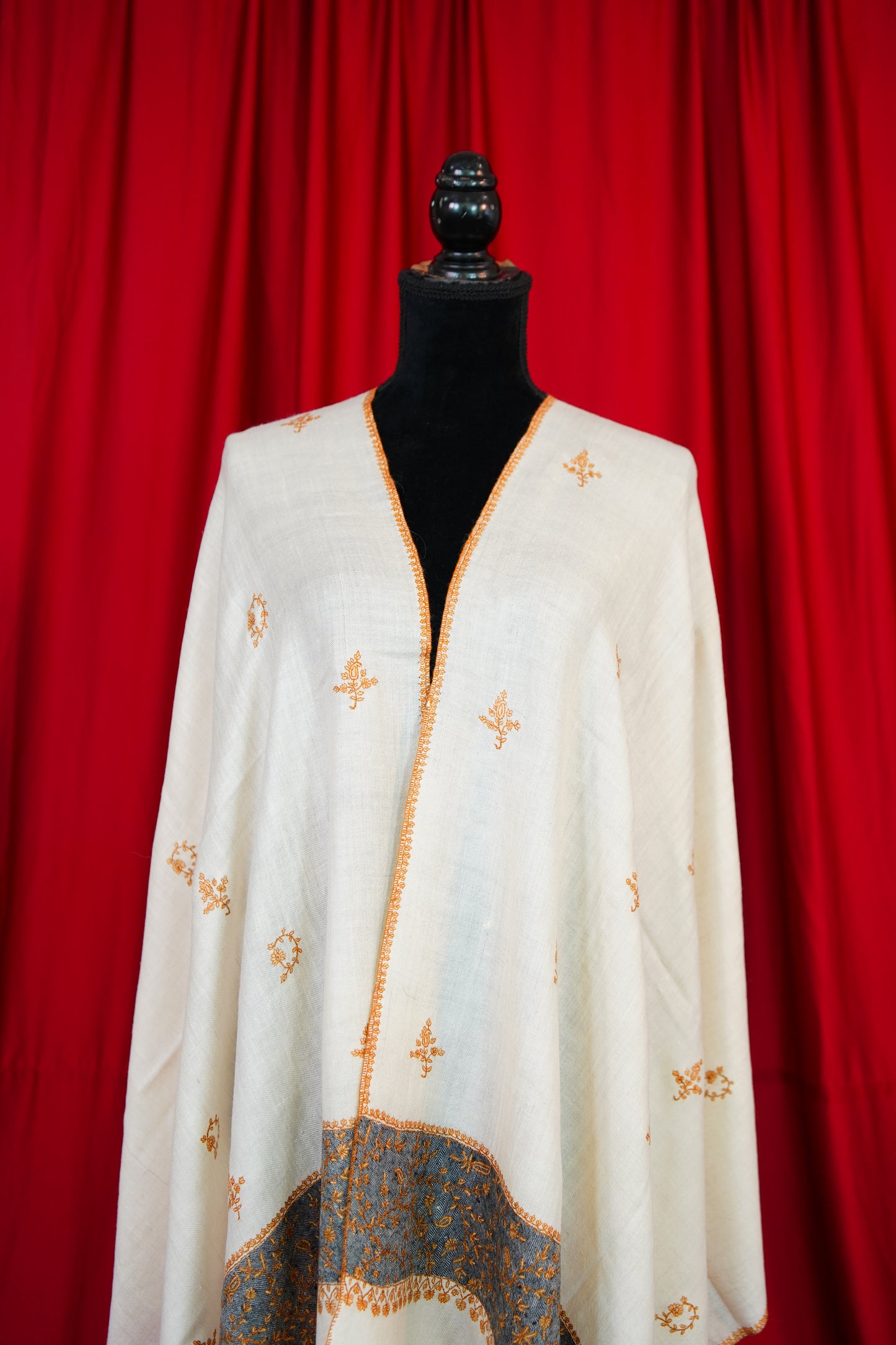 pure white GI butis embroidery pashmina stole 9837