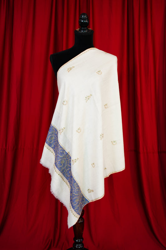white GI butis embroidery pashmina stole 9839
