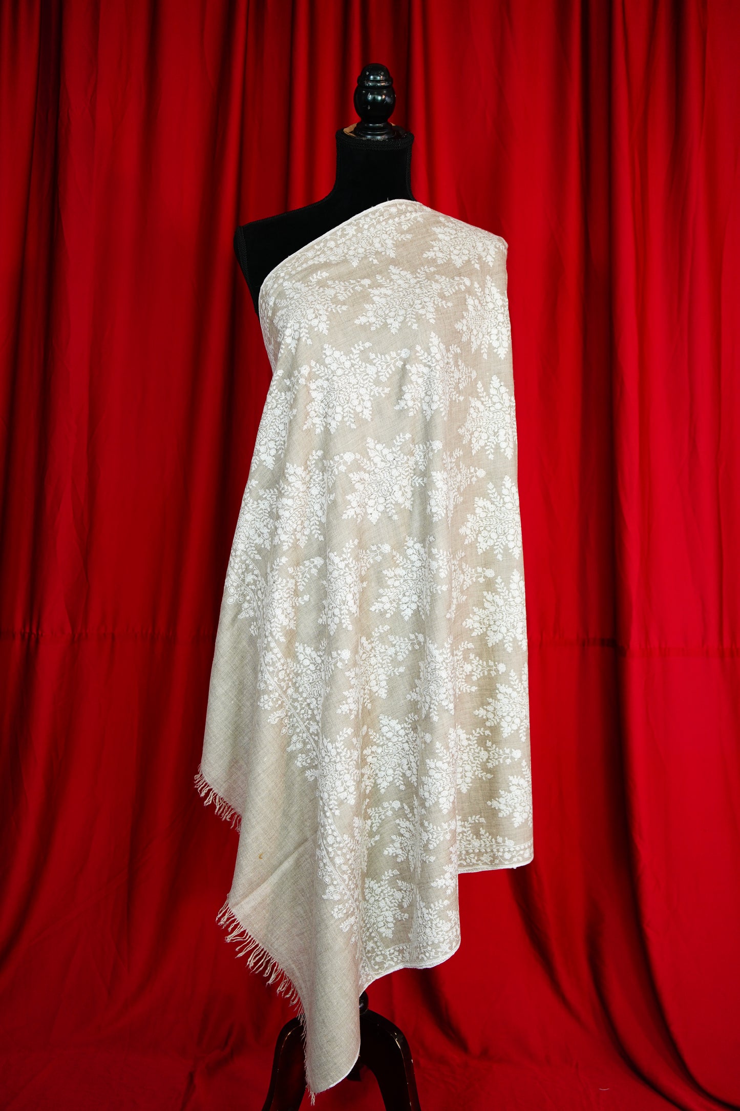 light natural GI embroidery pashmina shawl 9842