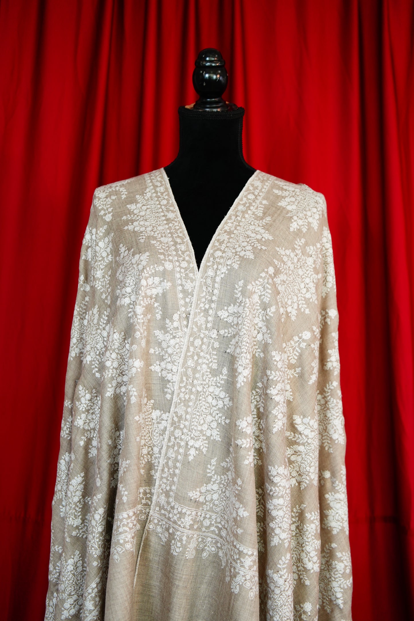 light natural GI embroidery pashmina shawl 9842