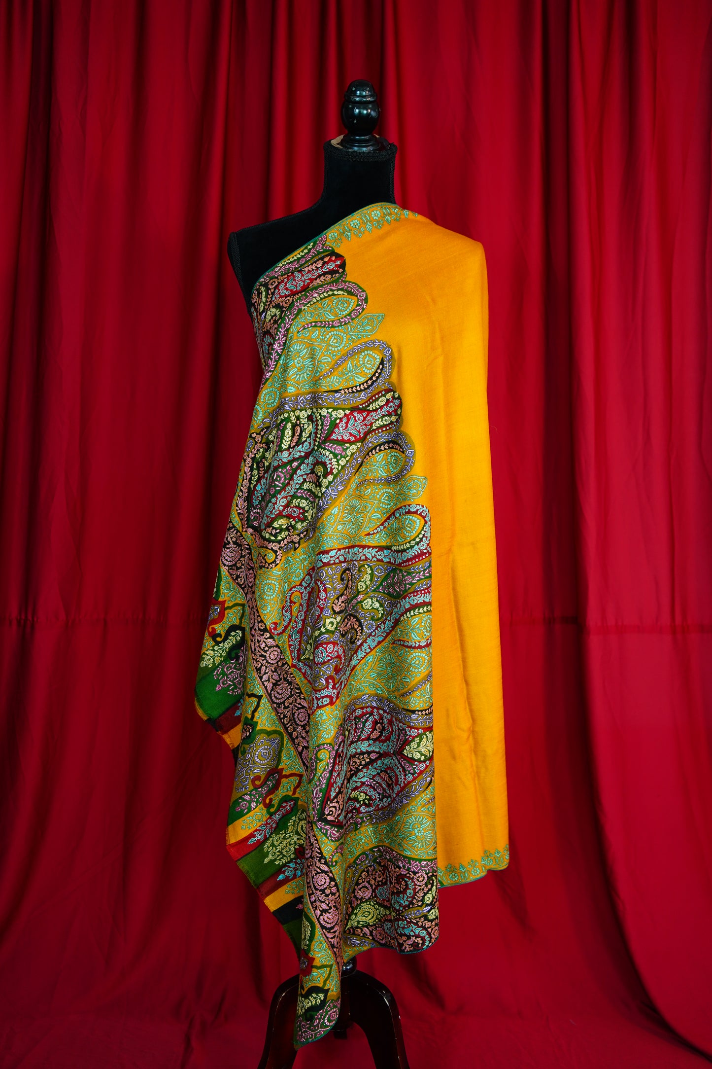 mustard GI embroidery pashmina shawl 9843