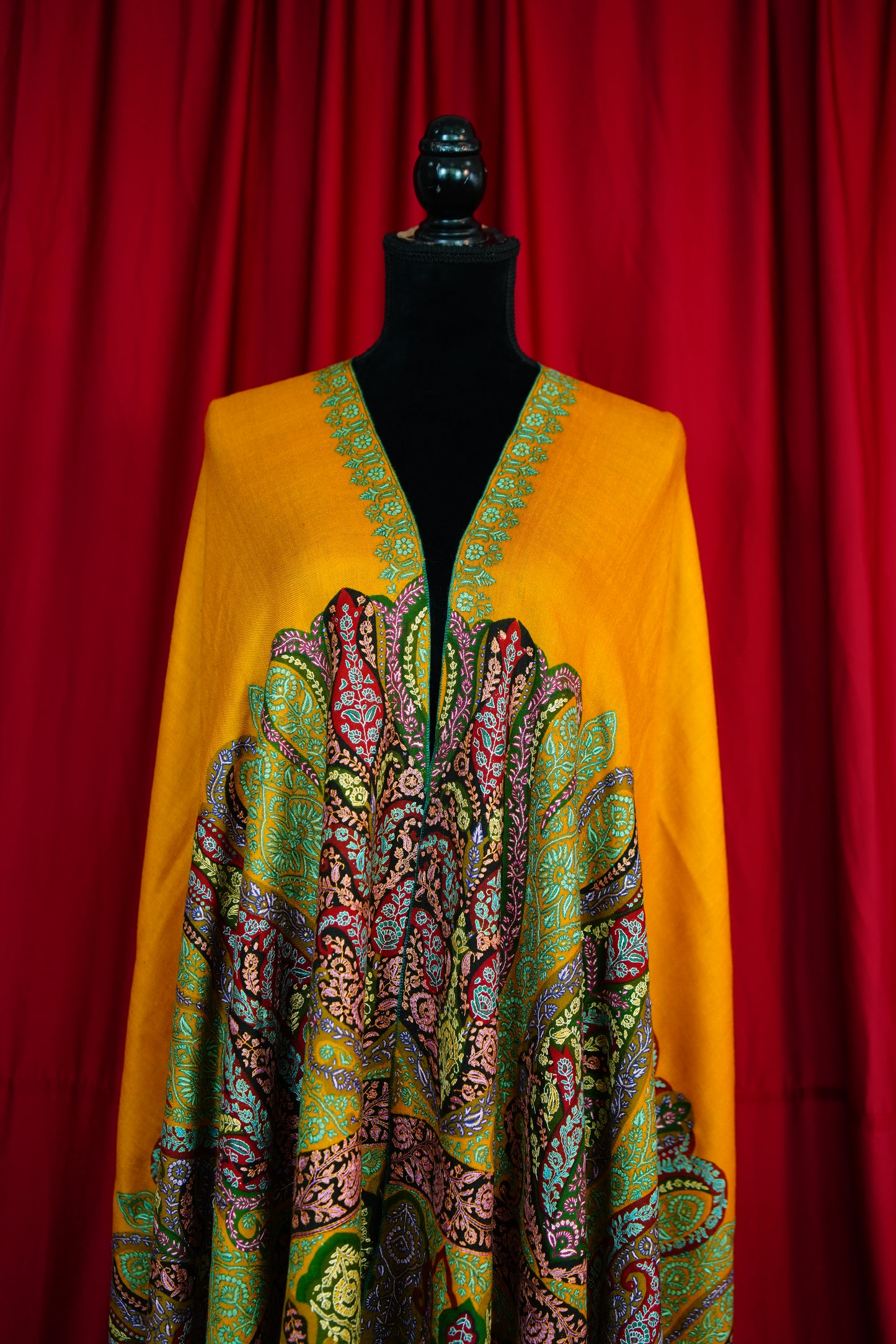 mustard GI embroidery pashmina shawl 9843