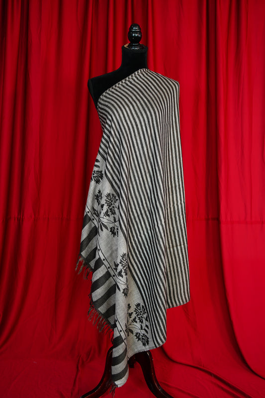 gray and black striped GI kani palla pashmina shawl 9845