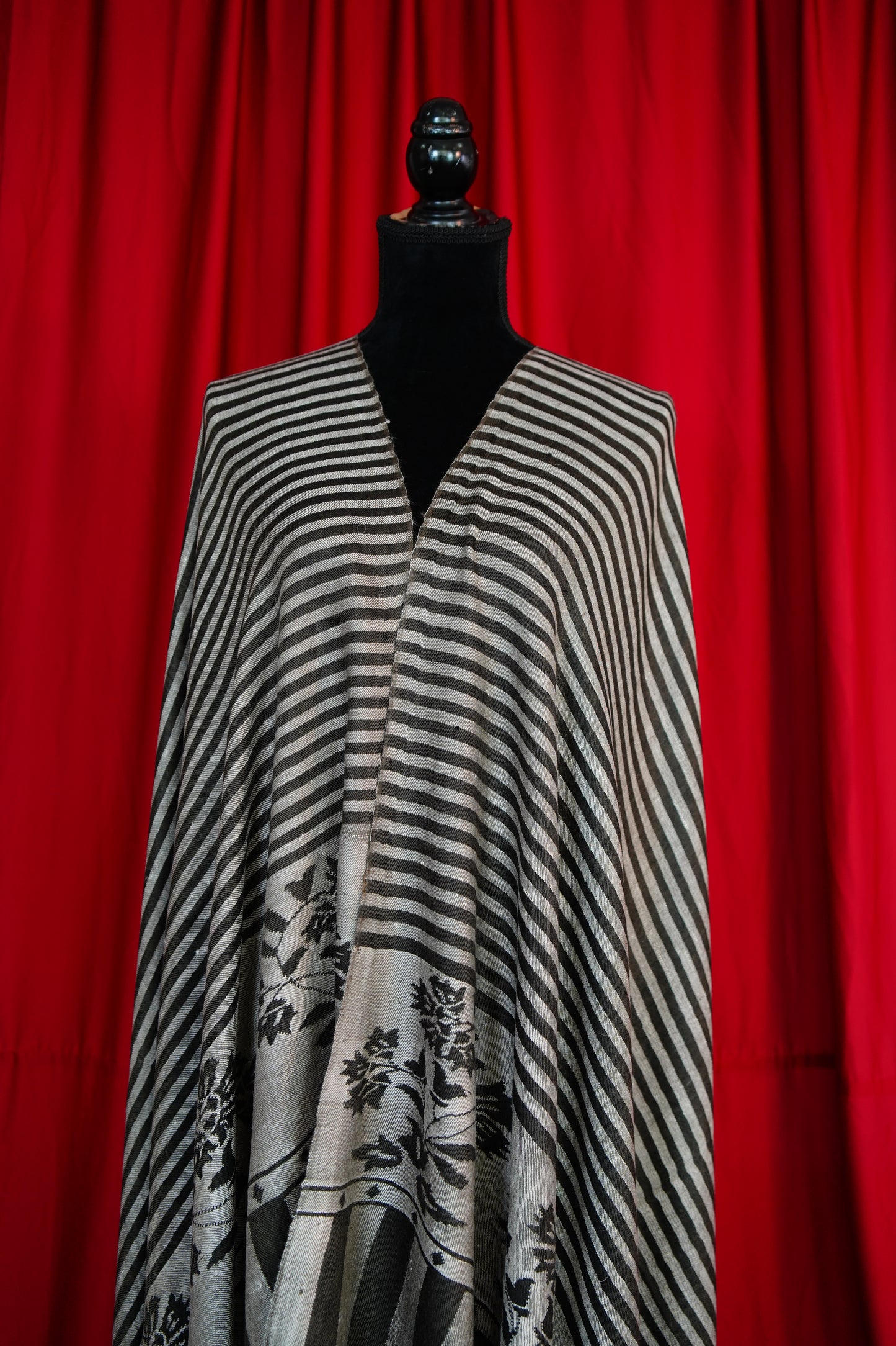 gray and black striped GI kani palla pashmina shawl 9845