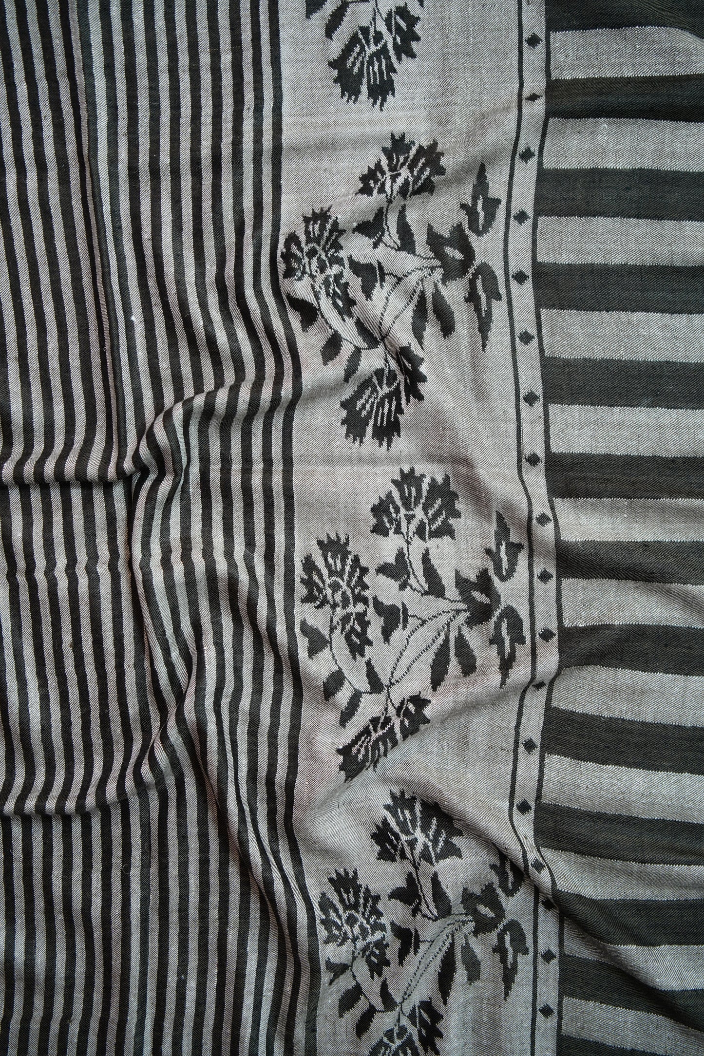 gray and black striped GI kani palla pashmina shawl 9845