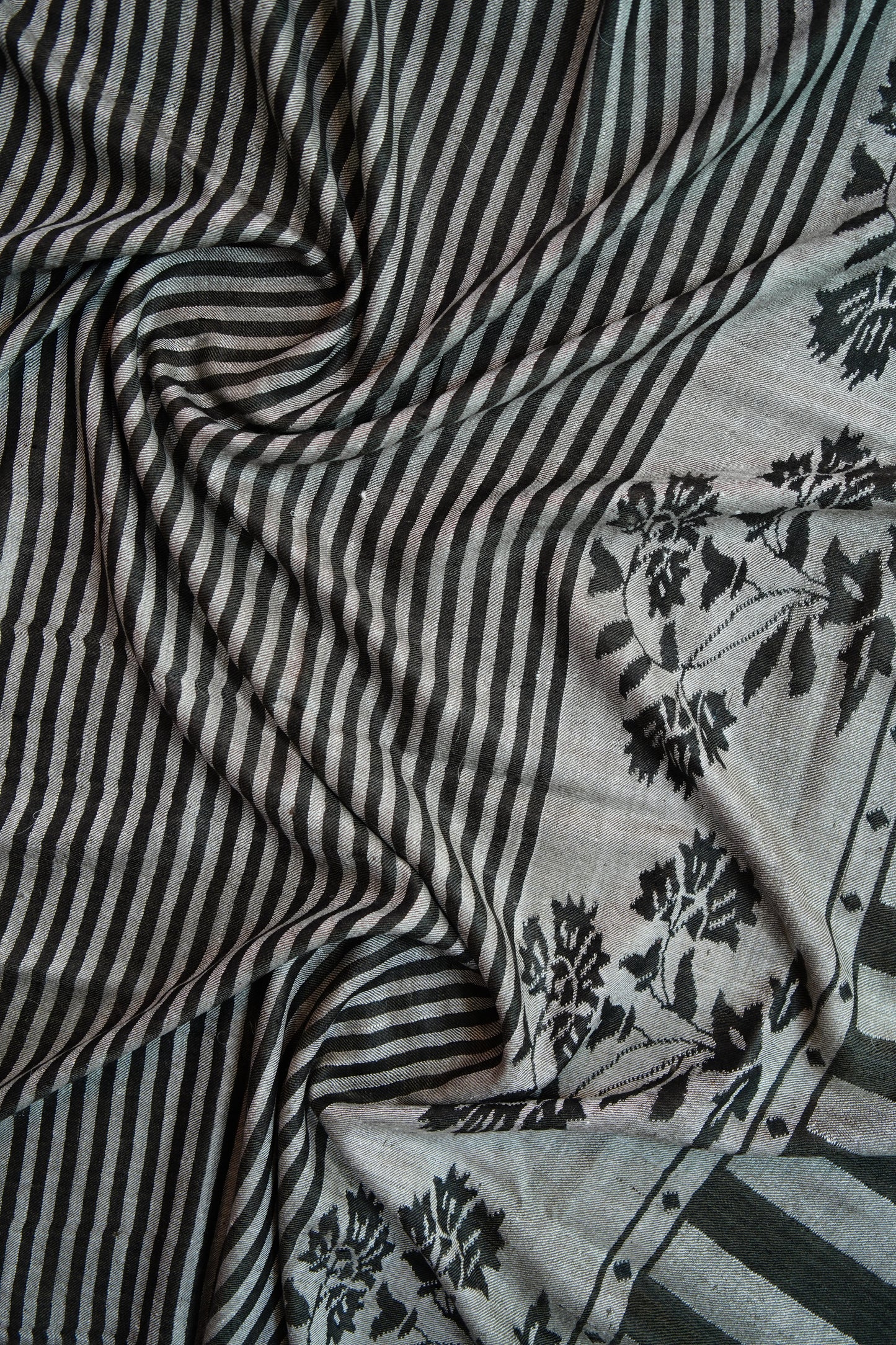 gray and black striped GI kani palla pashmina shawl 9845