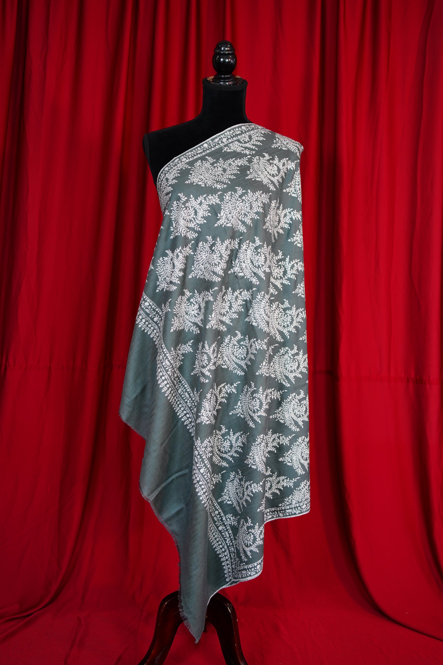 pigeon blue GI embroidery pashmina shawl 9849