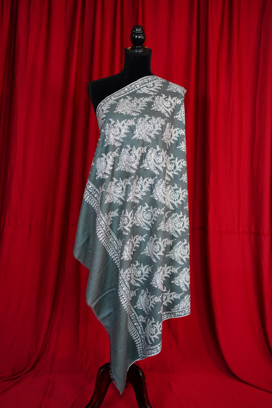pigeon blue GI embroidery pashmina shawl 9849