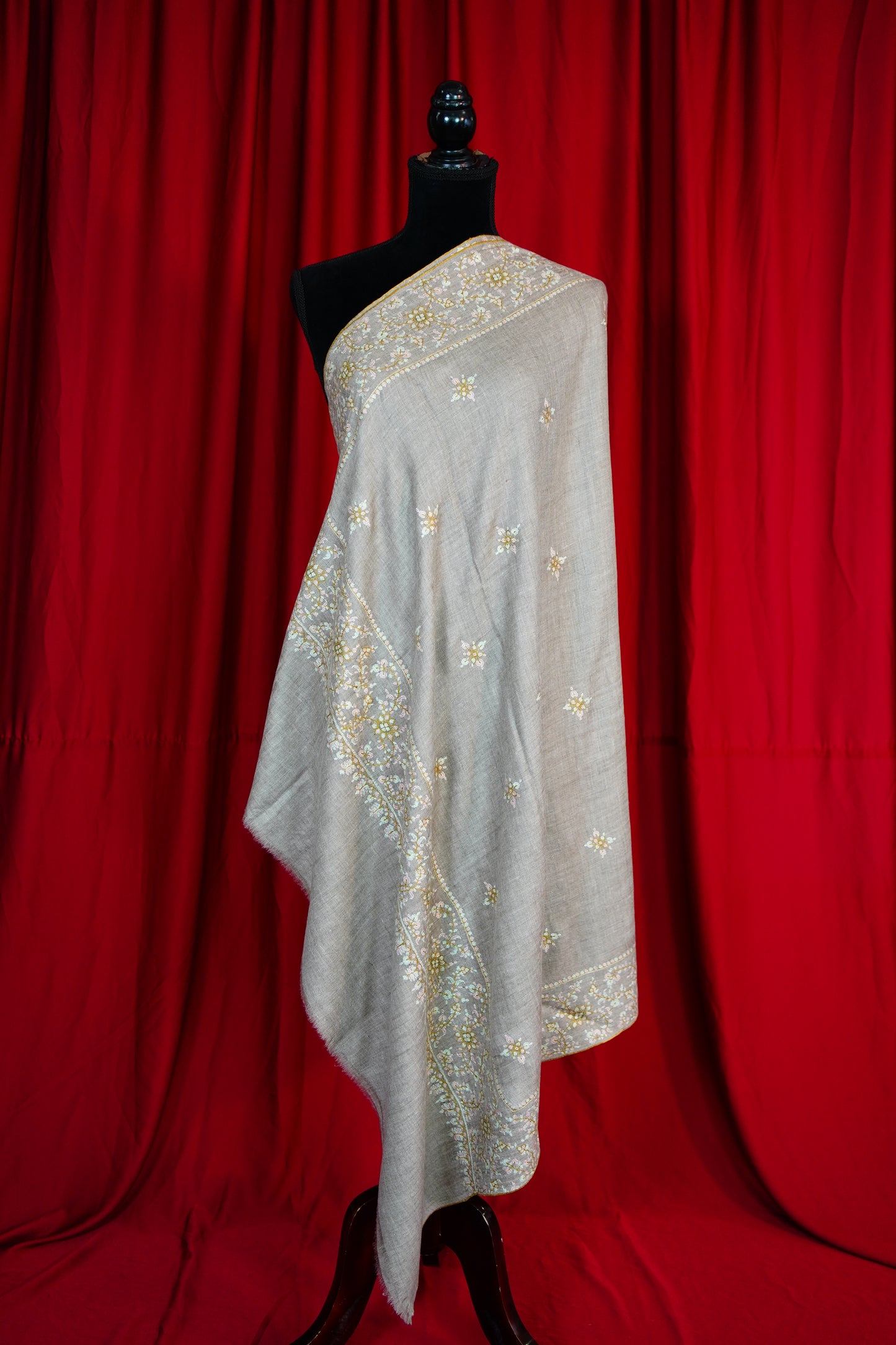 light natural GI embroidery pashmina shawl 9851