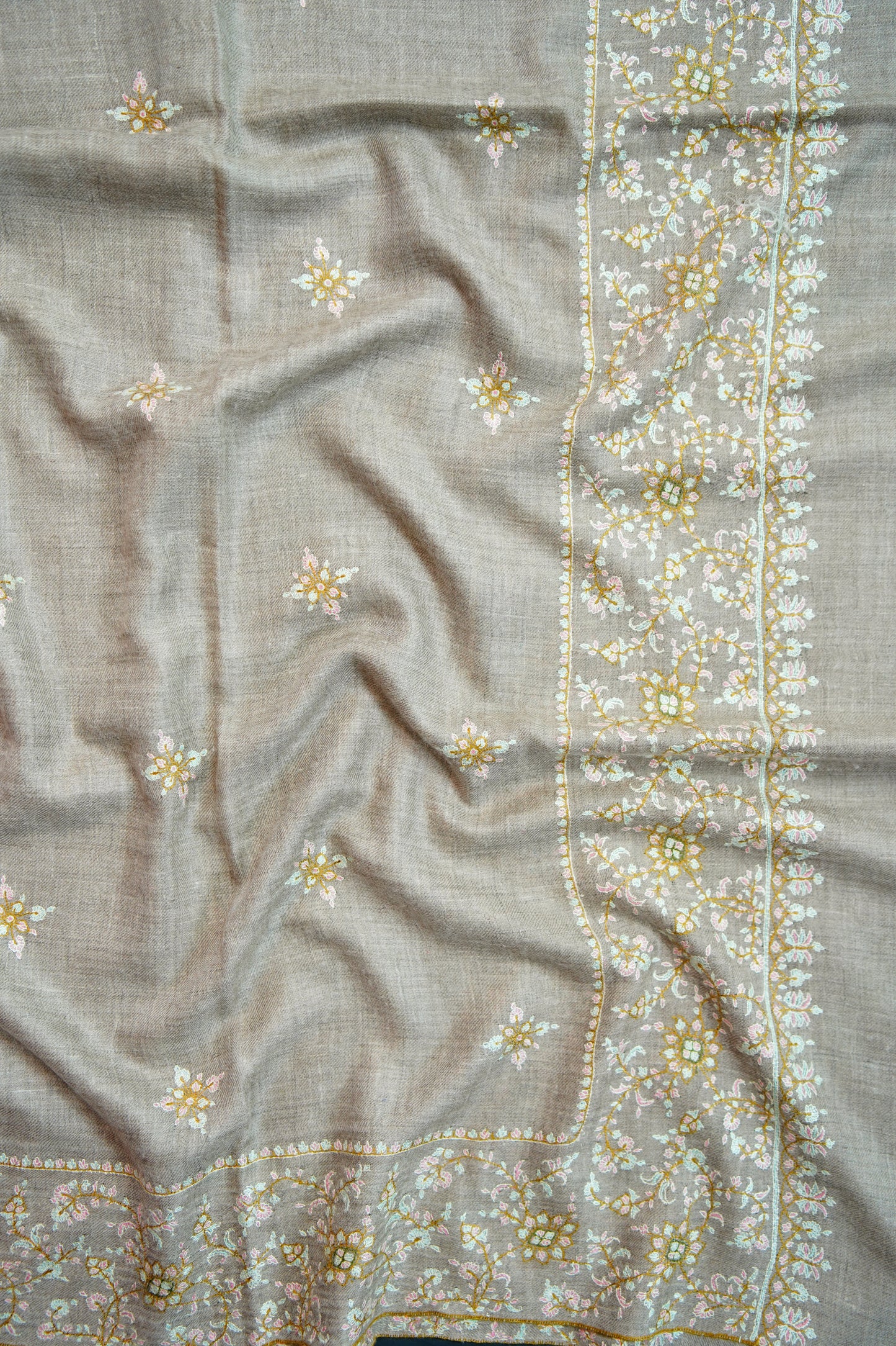 light natural GI embroidery pashmina shawl 9851