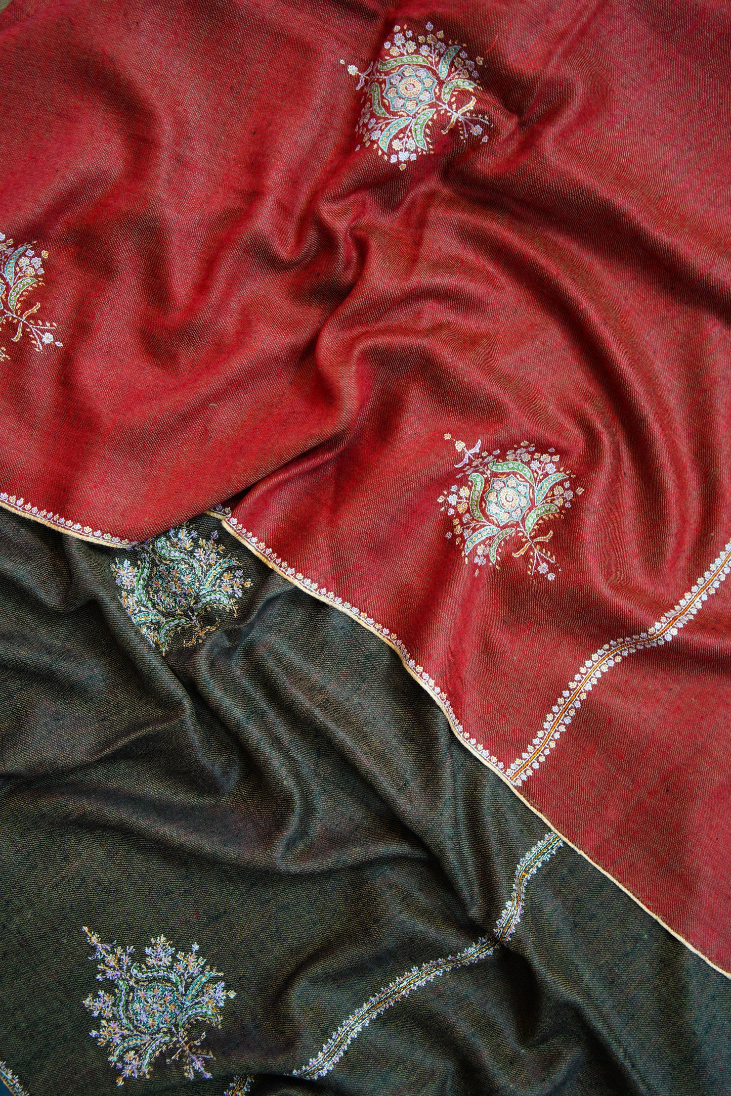 barn red and brown reversible GI embroidery pashmina shawl 9852