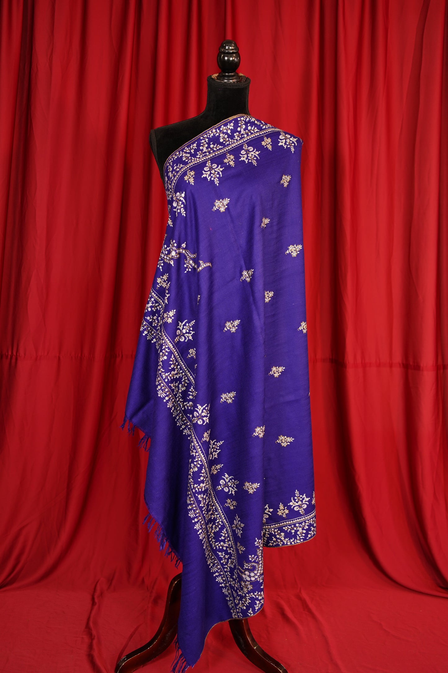 blue GI butis embroidery pashmina shawl 9853