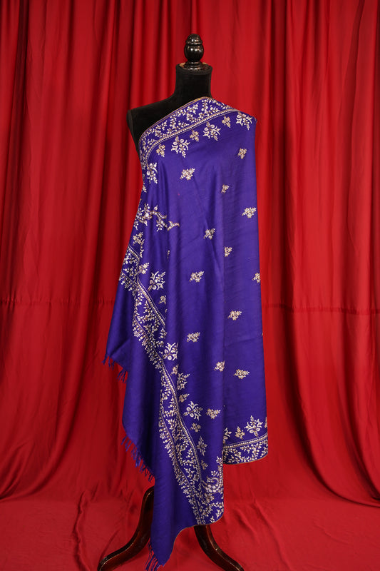 blue GI butis embroidery pashmina shawl 9853